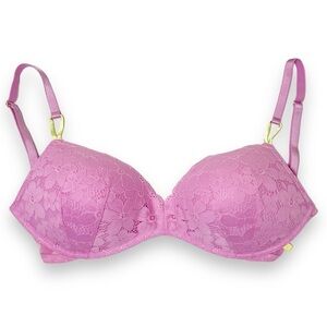 Victoria’s Secret Padded No-Wire‎ Bra 32DDD 32F pink lace wireless comfy